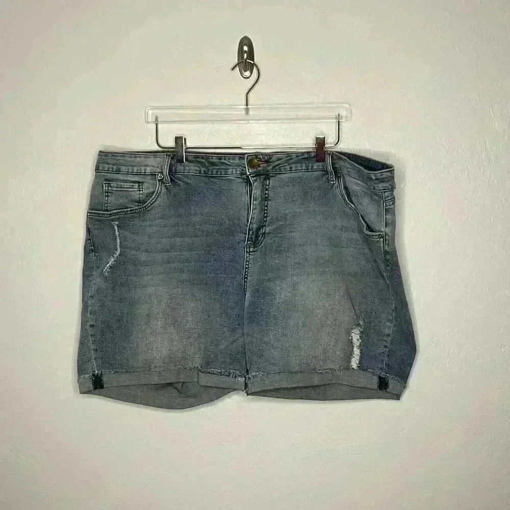Kut From the Kloth Cuffed Distressed Denim Shorts 24W #66